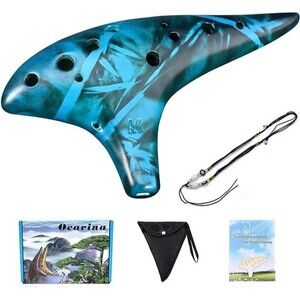Ocarina 12 Hole Alto C Straw Smoked Ceramic Ocarinas,Musical Instrument, Gift fo